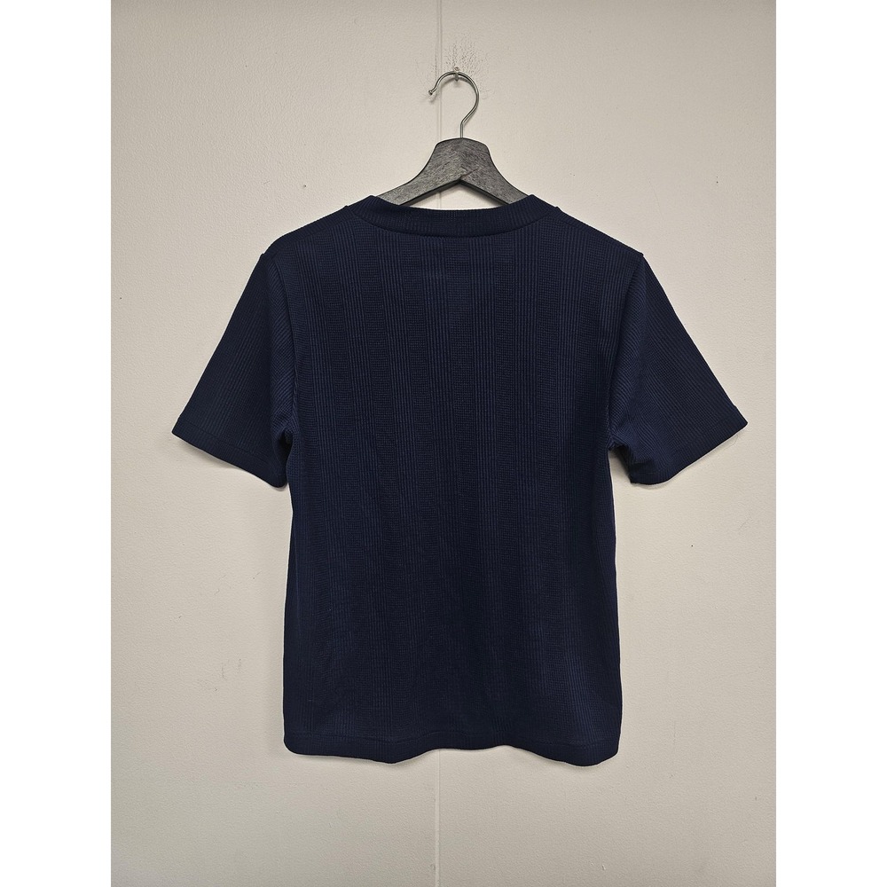 Vintage Made in Japan K-Mart Polyester Womens Large Blue Knit V Neck t-Shirt - Picture 2 of 4